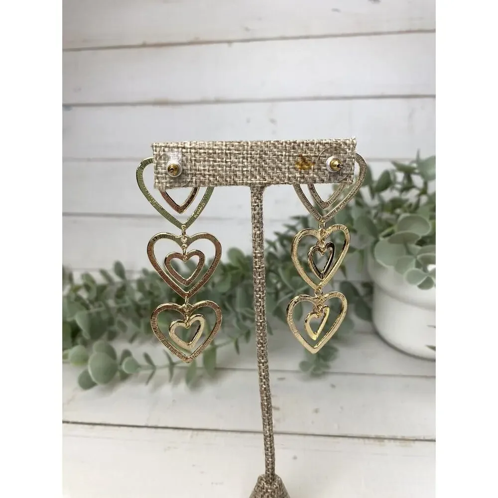 SUGARFIX by Baublebar Stacked Gold Heart Drop Earrings - Gold